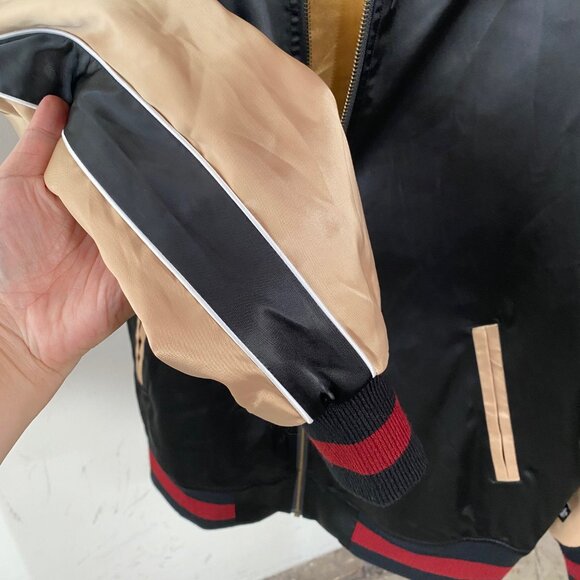 Stussy black and gold satin bomber world tour 35 embroidered tiger men's M - Picture 4 of 9